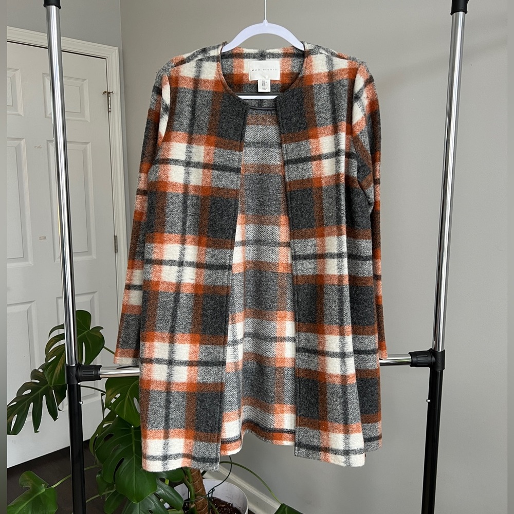 Orange and grey overcoat, business casual